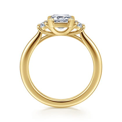 Colleen - 14K Yellow Gold Half Bezel Emerald Cut Three Stone Diamond Engagement Ring