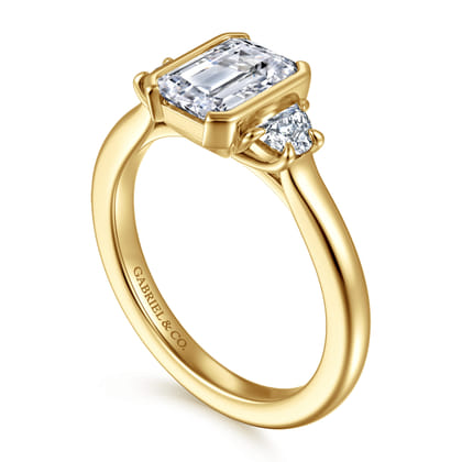 Colleen - 14K Yellow Gold Half Bezel Emerald Cut Three Stone Diamond Engagement Ring