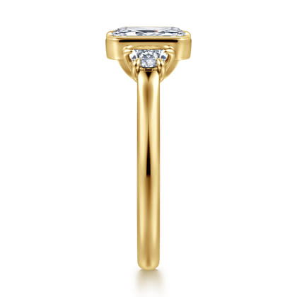 Colleen - 14K Yellow Gold Half Bezel Emerald Cut Three Stone Diamond Engagement Ring