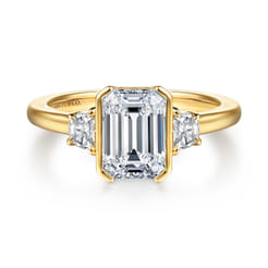 Colleen - 14K Yellow Gold Half Bezel Emerald Cut Three Stone Diamond Engagement Ring