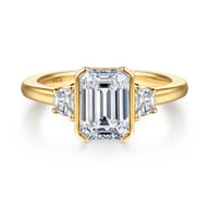 Colleen - 14K Yellow Gold Half Bezel Emerald Cut Three Stone Diamond Engagement Ring