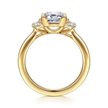 Colleen - 14K Yellow Gold Half Bezel Emerald Cut Three Stone Diamond Engagement Ring