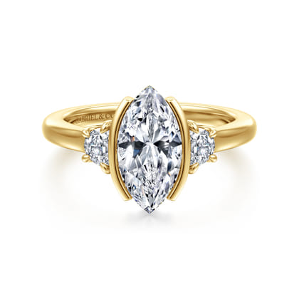 Colleen - 14K Yellow Gold Half Bezel Marquise Shape Three Stone Diamond Engagement Ring