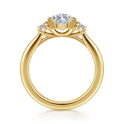 Colleen - 14K Yellow Gold Half Bezel Marquise Shape Three Stone Diamond Engagement Ring
