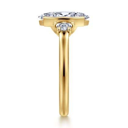 Colleen - 14K Yellow Gold Half Bezel Marquise Shape Three Stone Diamond Engagement Ring