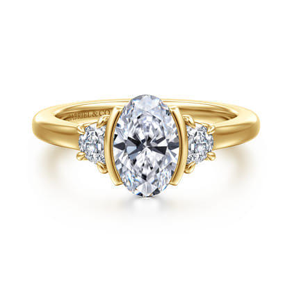 Colleen - 14K Yellow Gold Half Bezel Oval Three Stone Diamond Engagement Ring