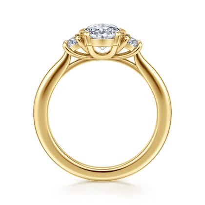 Colleen - 14K Yellow Gold Half Bezel Oval Three Stone Diamond Engagement Ring