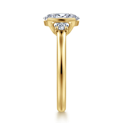 Colleen - 14K Yellow Gold Half Bezel Oval Three Stone Diamond Engagement Ring
