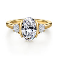 Colleen - 14K Yellow Gold Half Bezel Oval Three Stone Diamond Engagement Ring