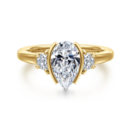 Colleen - 14K Yellow Gold Half Bezel Pear Shape Three Stone Diamond Engagement Ring