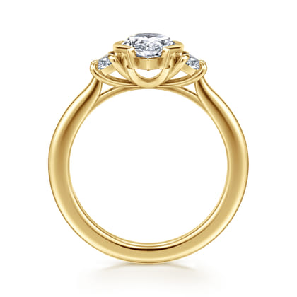 Colleen - 14K Yellow Gold Half Bezel Pear Shape Three Stone Diamond Engagement Ring