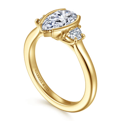 Colleen - 14K Yellow Gold Half Bezel Pear Shape Three Stone Diamond Engagement Ring