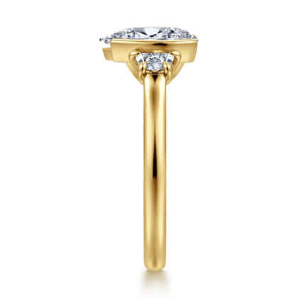 Colleen - 14K Yellow Gold Half Bezel Pear Shape Three Stone Diamond Engagement Ring