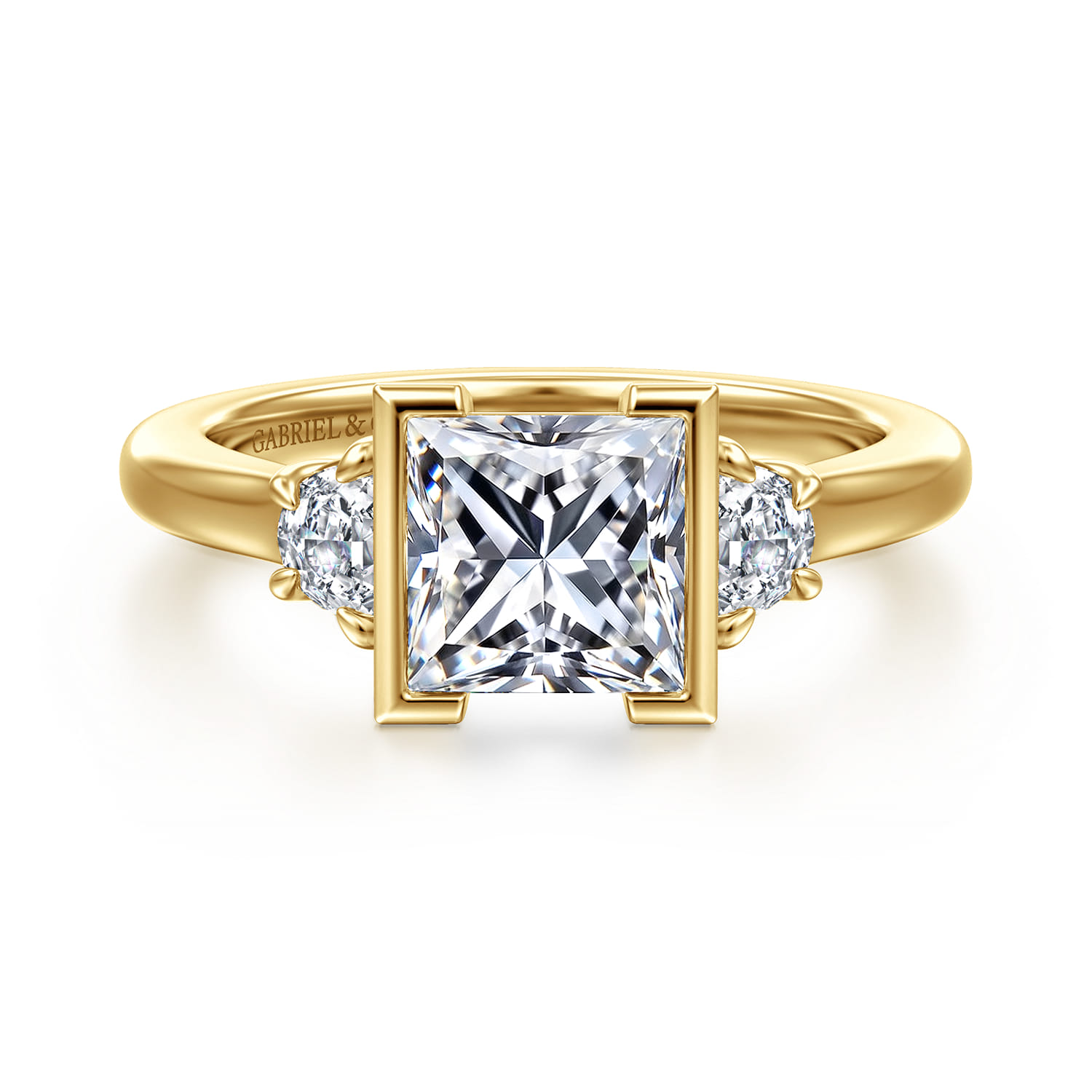 Colleen - 14K Yellow Gold Half Bezel Princess Cut Three Stone Diamond Engagement Ring