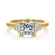 Colleen - 14K Yellow Gold Half Bezel Princess Cut Three Stone Diamond Engagement Ring