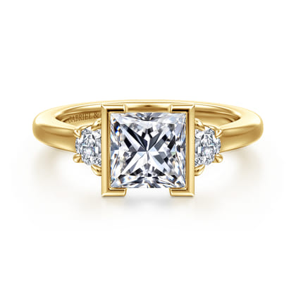 Colleen - 14K Yellow Gold Half Bezel Princess Cut Three Stone Diamond Engagement Ring