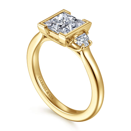 Colleen - 14K Yellow Gold Half Bezel Princess Cut Three Stone Diamond Engagement Ring