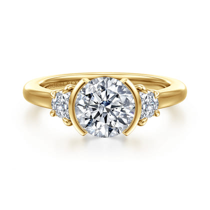 Colleen - 14K Yellow Gold Half Bezel Round Three Stone Diamond Engagement Ring