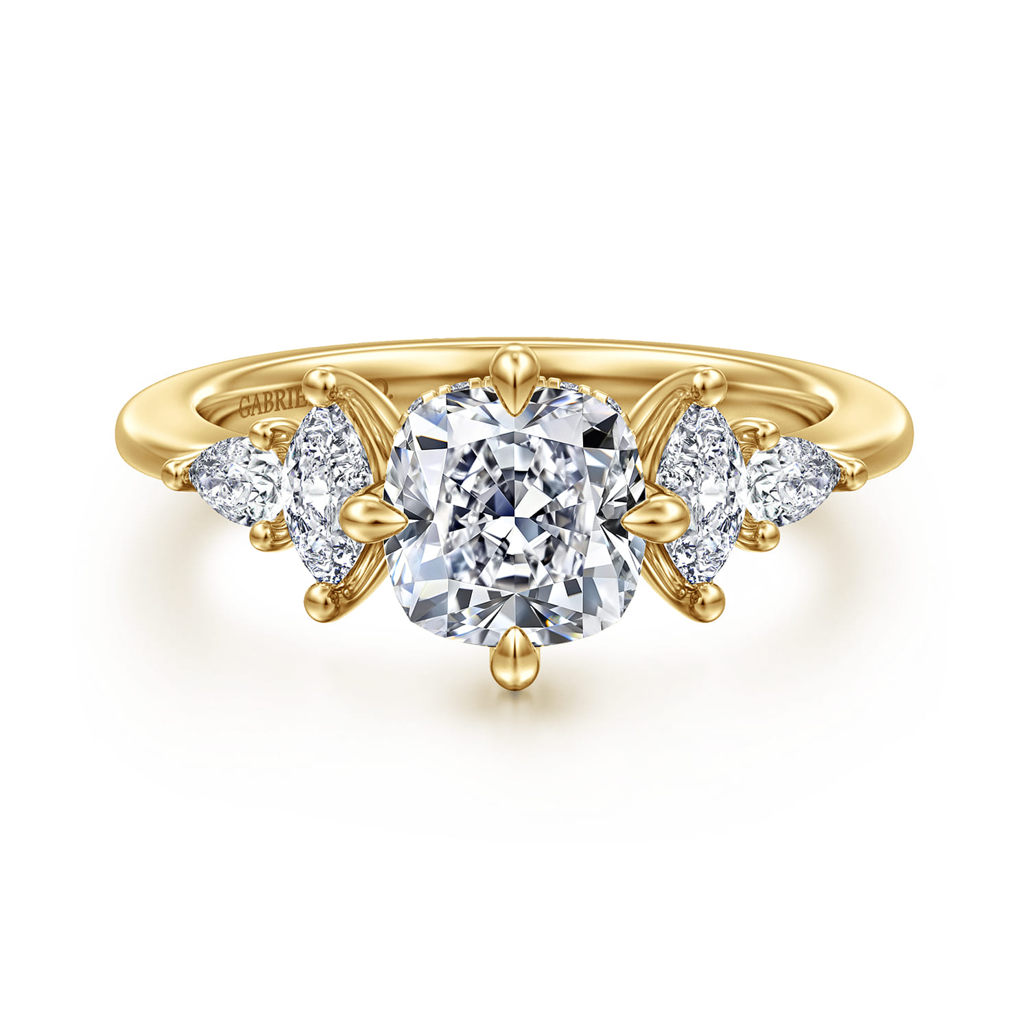 Colton - 14K Yellow Gold Compass Prong Cushion Cut Diamond Engagement Ring