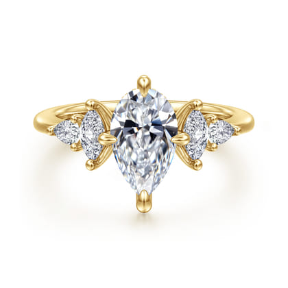 Colton - 14K Yellow Gold Compass Prong Pear Shape Diamond Engagement Ring
