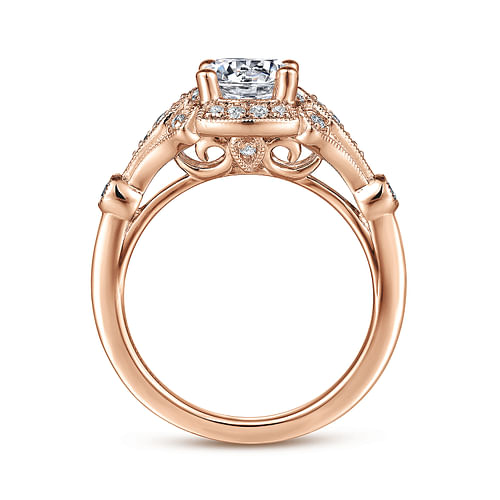 Columbus - Unique 14K Rose Gold Art Deco Halo Diamond Engagement Ring - 0.21 ct - Shot 2