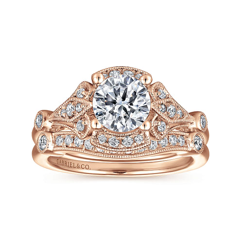 Columbus - Unique 14K Rose Gold Art Deco Halo Diamond Engagement Ring - 0.21 ct - Shot 4