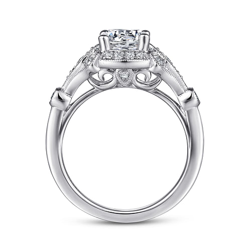 Columbus - Unique 14K White Gold Art Deco Halo Diamond Engagement Ring - 0.2 ct - Shot 2