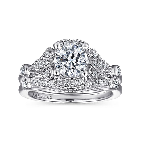 Columbus - Unique 14K White Gold Art Deco Halo Diamond Engagement Ring - 0.2 ct - Shot 4