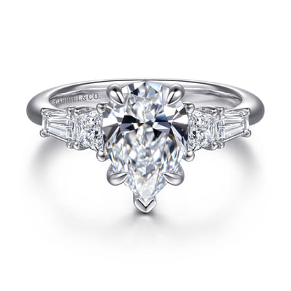 Commit - 14K White Gold Pear Shape Five Stone Diamond Engagement Ring