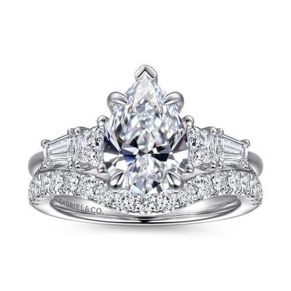 Commit - 14K White Gold Pear Shape Five Stone Diamond Engagement Ring