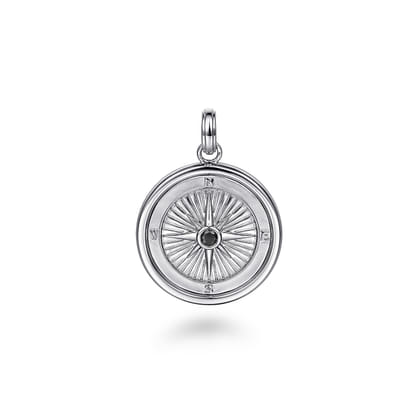 Compass Pendant 925 Sterling Silver Black Spinel