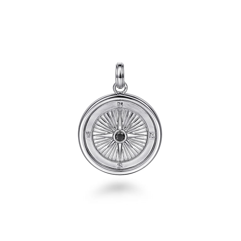 Compass Pendant 925 Sterling Silver Black Spinel - Shot 1