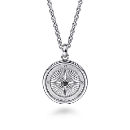 Compass Pendant 925 Sterling Silver Black Spinel