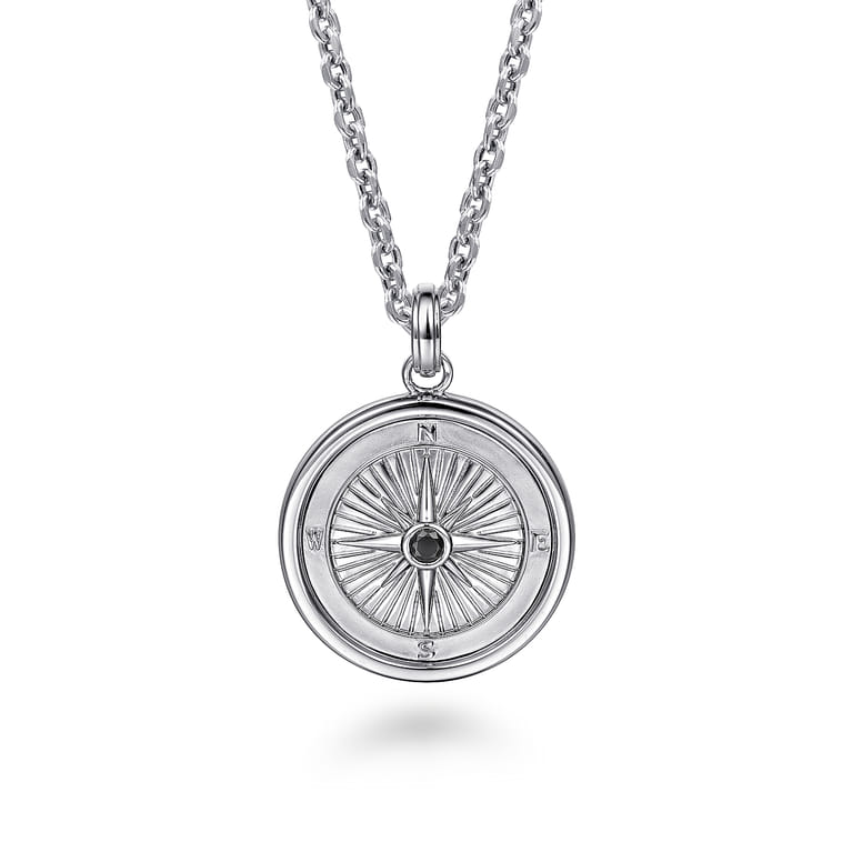 Compass Pendant 925 Sterling Silver Black Spinel - Shot 3