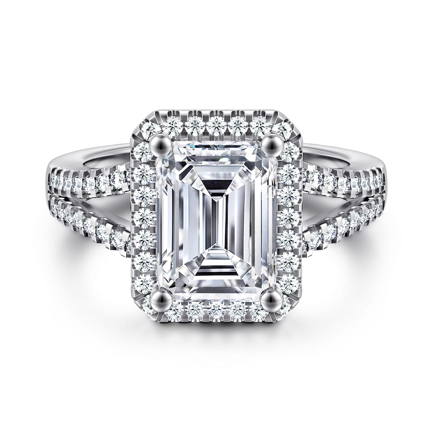 Compassion - 14K White Gold Emerald Cut Halo Diamond Engagement Ring