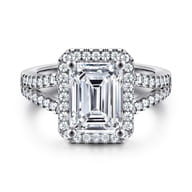 Compassion - 14K White Gold Emerald Cut Halo Diamond Engagement Ring