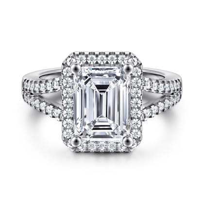 Compassion - 14K White Gold Emerald Cut Halo Diamond Engagement Ring