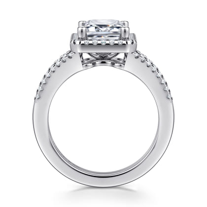 Compassion - 14K White Gold Emerald Cut Halo Diamond Engagement Ring
