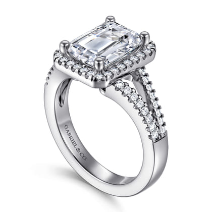 Compassion - 14K White Gold Emerald Cut Halo Diamond Engagement Ring