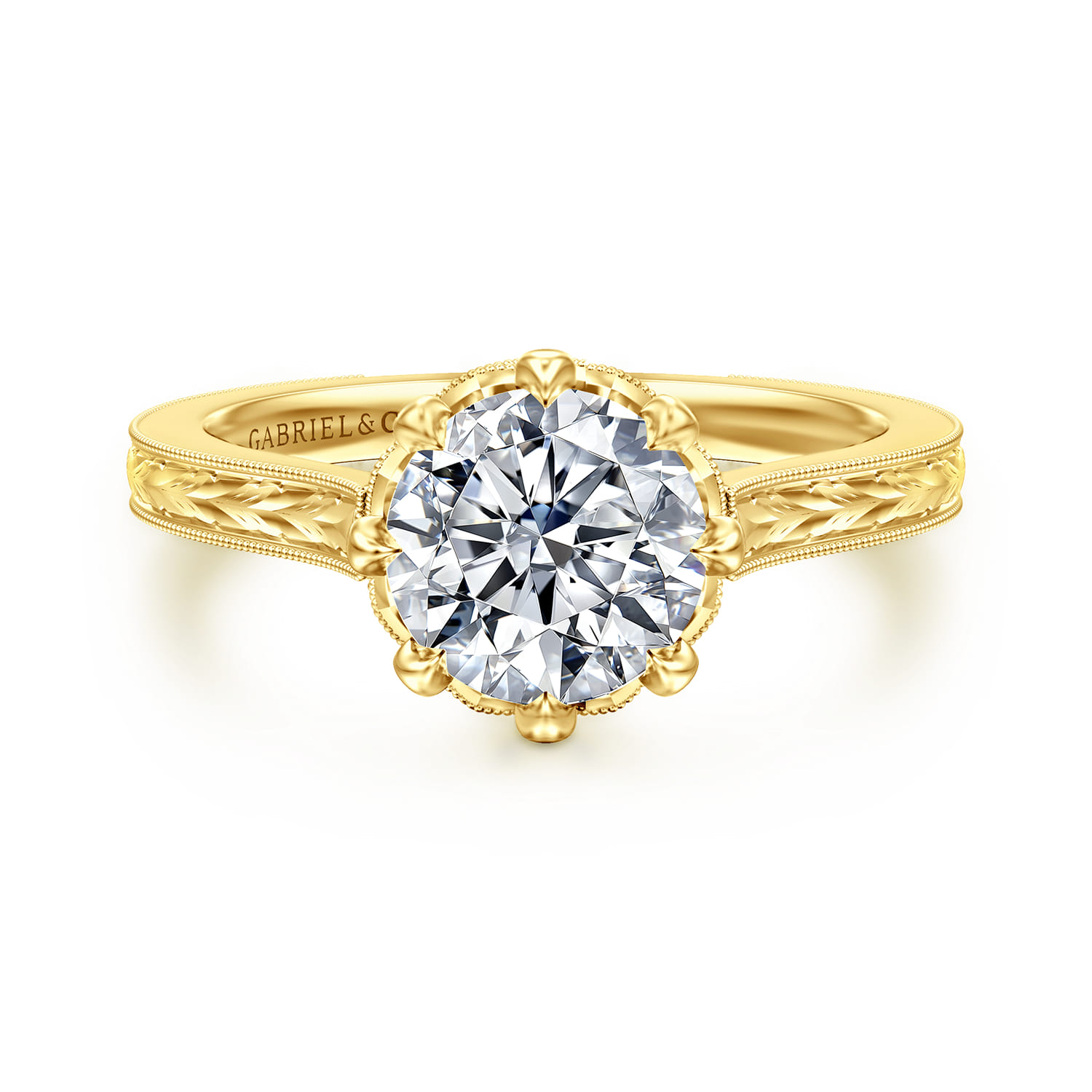 Connie - Vintage Inspired 14K Yellow Gold Round Diamond Engagement Ring