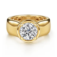 Connor - 14K Yellow Gold Bezel Prong Round Wide Band Diamond Engagement Ring