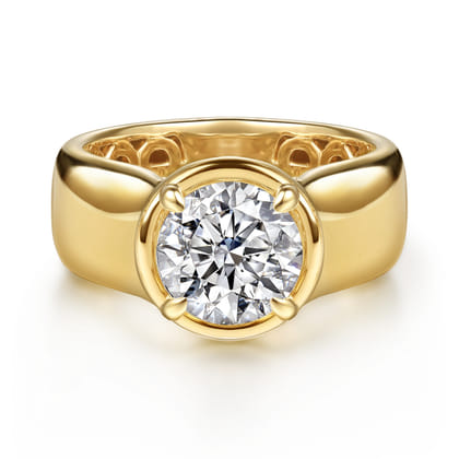 Connor - 14K Yellow Gold Bezel Prong Round Wide Band Diamond Engagement Ring