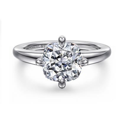 Coralynn - 14K White Gold Cushion Cut Solitaire Diamond Engagement Ring