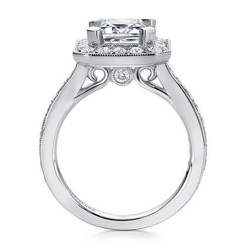 Corinne - 14K White Gold Emerald Halo Diamond Engagement Ring - 0.76 ct - Shot 2
