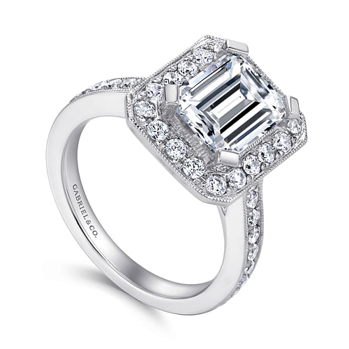 Corinne - 14K White Gold Emerald Halo Diamond Engagement Ring - 0.76 ct - Shot 3
