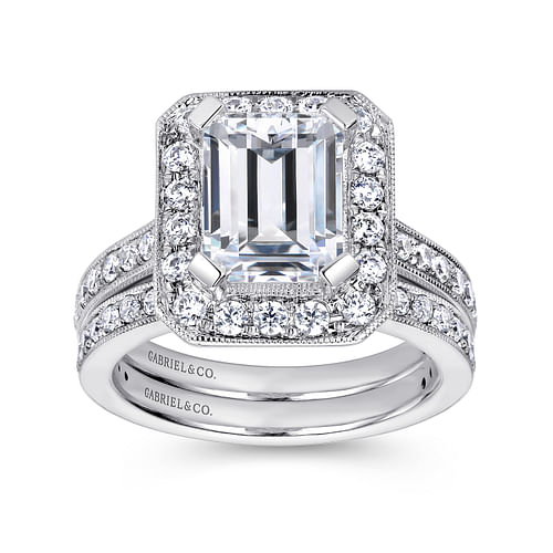 Corinne - 14K White Gold Emerald Halo Diamond Engagement Ring - 0.76 ct - Shot 4