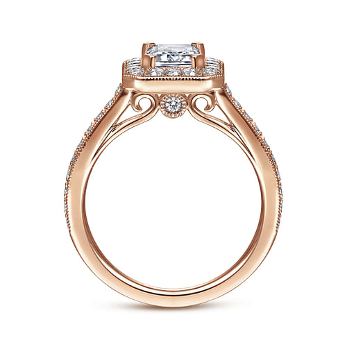 Corinne - Vintage Inspired 14K Rose Gold Emerald Halo Diamond Engagement Ring - 0.5 ct - Shot 2