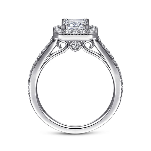 Corinne - Vintage Inspired 14K White Gold Emerald Halo Diamond Engagement Ring - 0.5 ct - Shot 2
