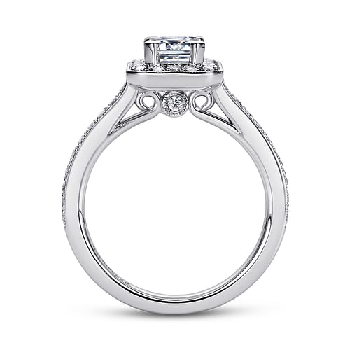 Corinne - Vintage Inspired 14K White Gold Emerald Halo Diamond Engagement Ring - 0.4 ct - Shot 2