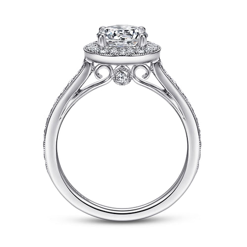 Corinne - Vintage Inspired 14K White Gold Round Halo Diamond Engagement Ring - 0.39 ct - Shot 2